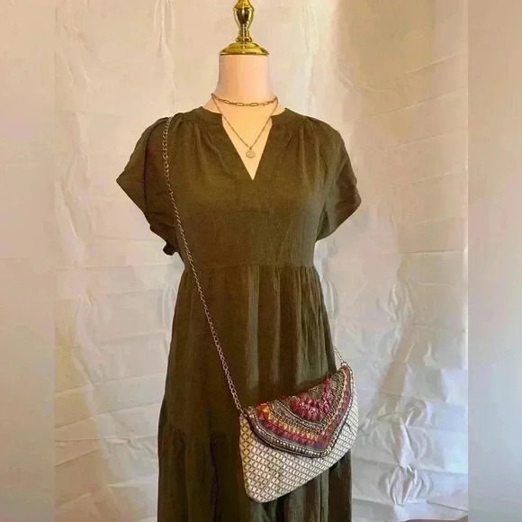 Calvin Klein Green Flutter Sleeve V-Neck Midi Sundress - Picture 1 of 7
